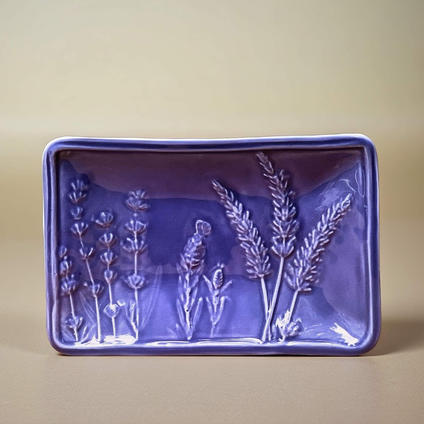 Lavender Rectangle Dish - Periwinkle displayed in a soft periwinkle finish, showcasing its elegant rectangular shape