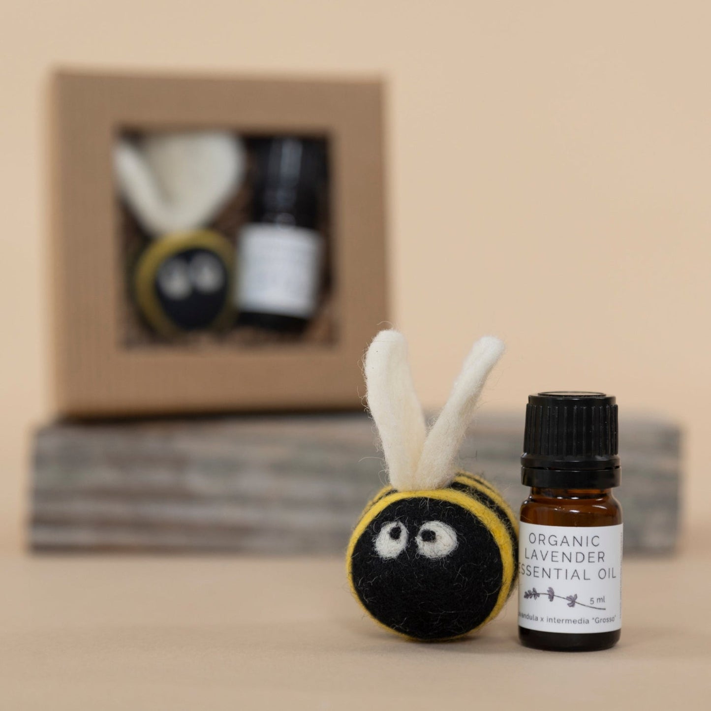 Bee and Lavender Aromatherapy Gift Set featuring lavender essential oil with a decorative bee-shaped diffuser