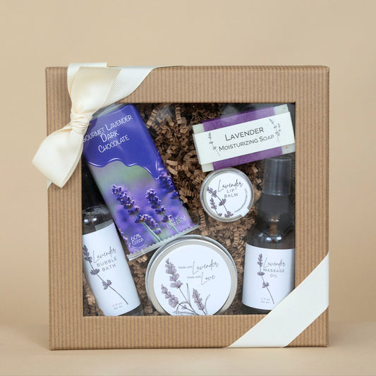Lavender Heart's Desire Collection shown as a curated personal care gift assortment with heart-inspired lavender accents