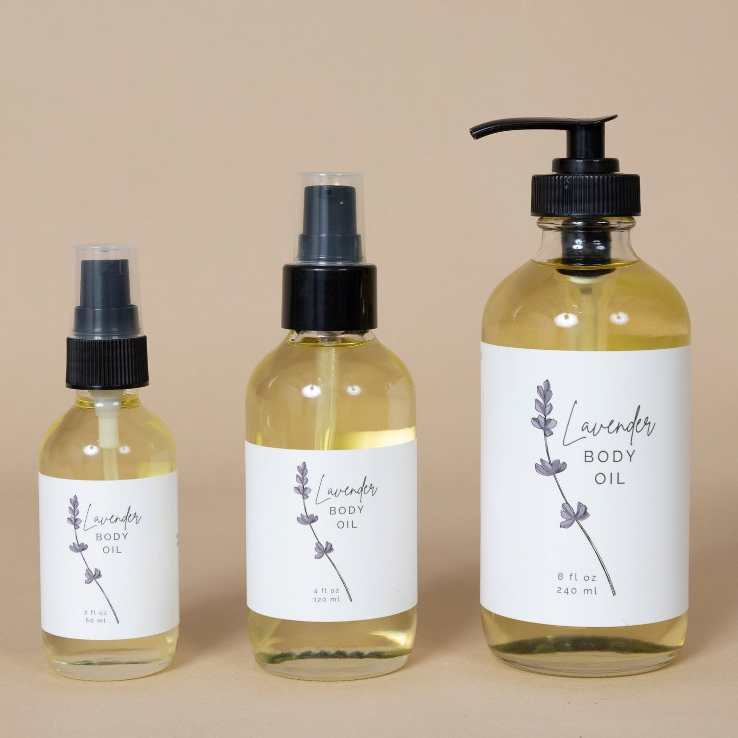 Lavender Body Oil bottle with aromatic sprigs of lavender, highlighting the calming essence of the product