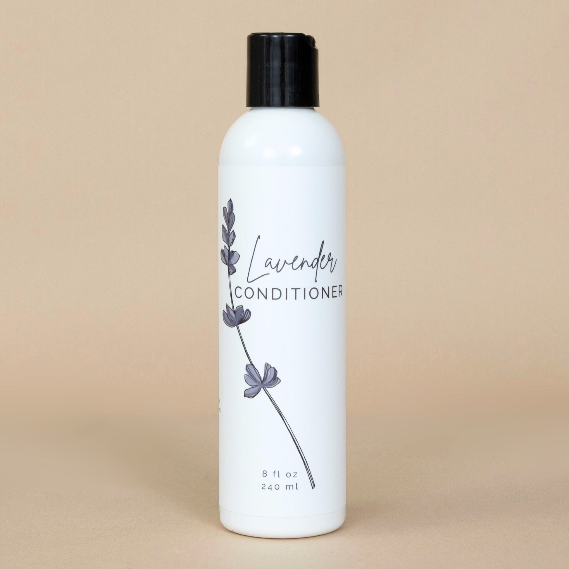 Lavender Conditioner bottle displayed with calming lavender accents, showcasing the soothing hair care product.