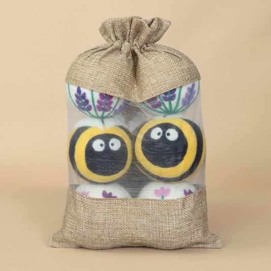 Lavender Field Wool Dryer Ball Set displayed together for eco-friendly laundry care