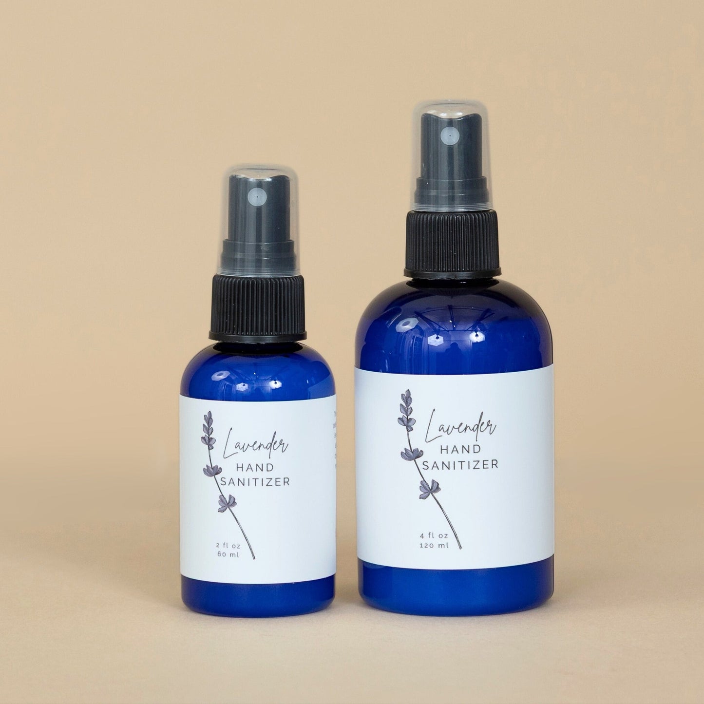 Lavender Hand Sanitizer in a sleek pump bottle displayed on a white background for hygienic hand care.