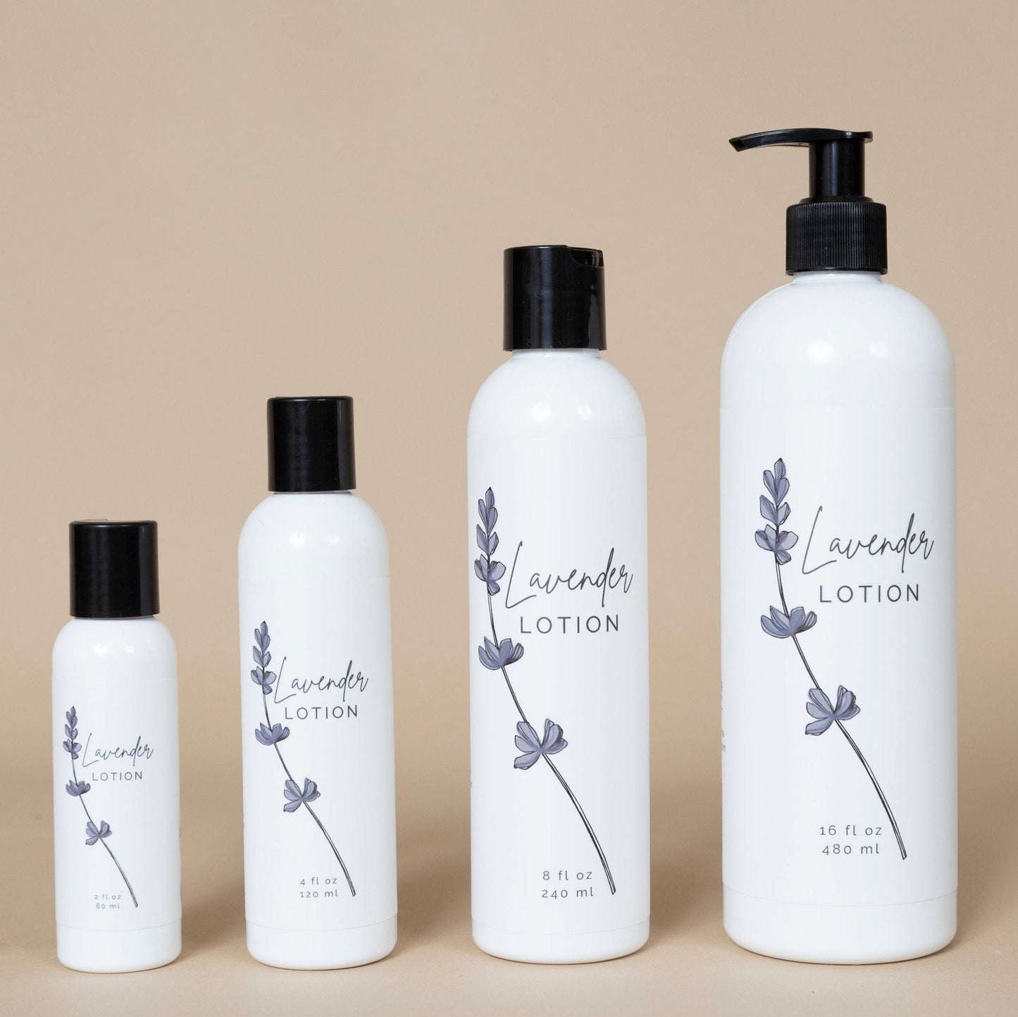 Lavender Lotion bottle for all skin types displayed on a white background