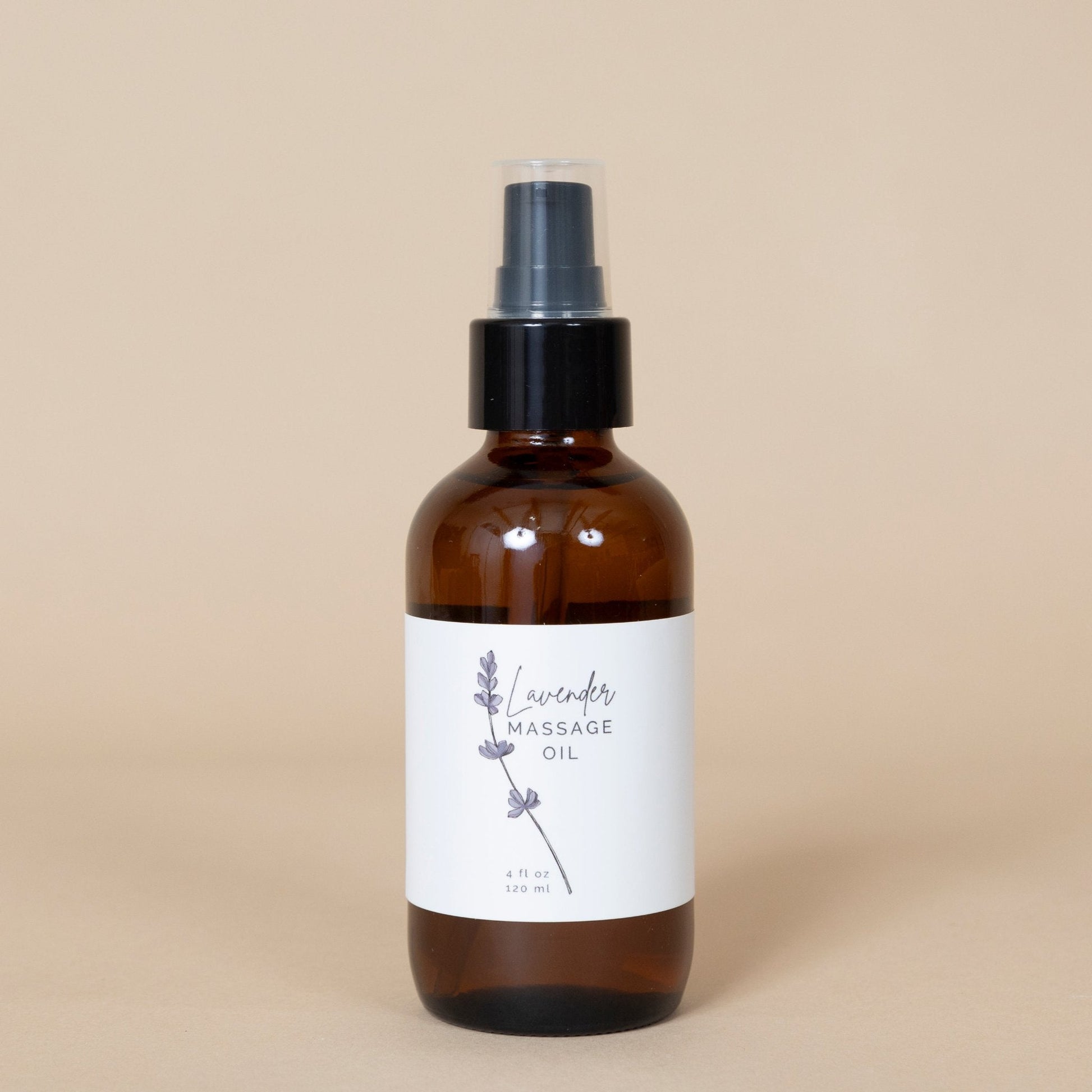 Lavender Massage Oil premium blend showcased in an elegant glass bottle