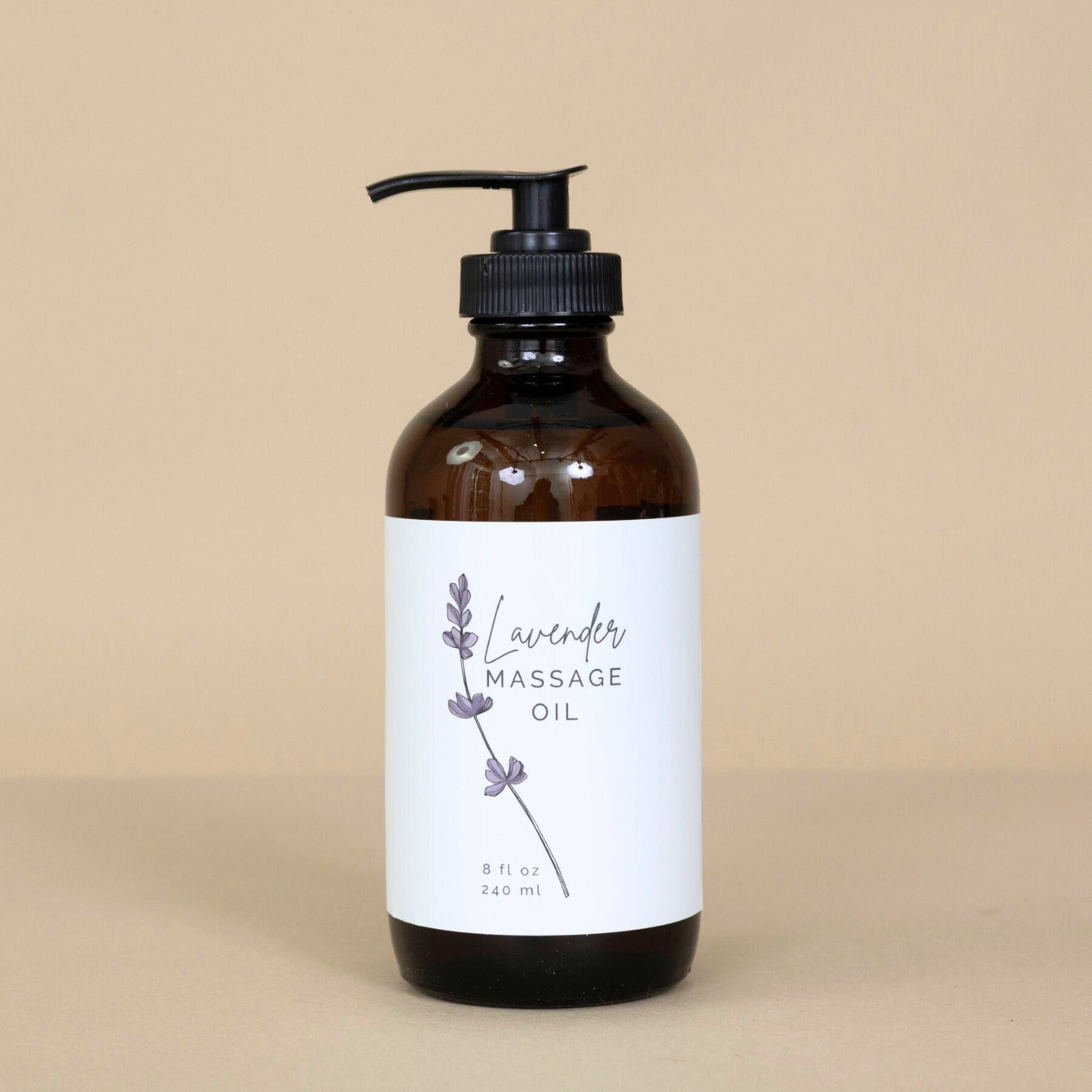 Lavender Massage Oil presented with minimalist packaging highlighting its soothing formula