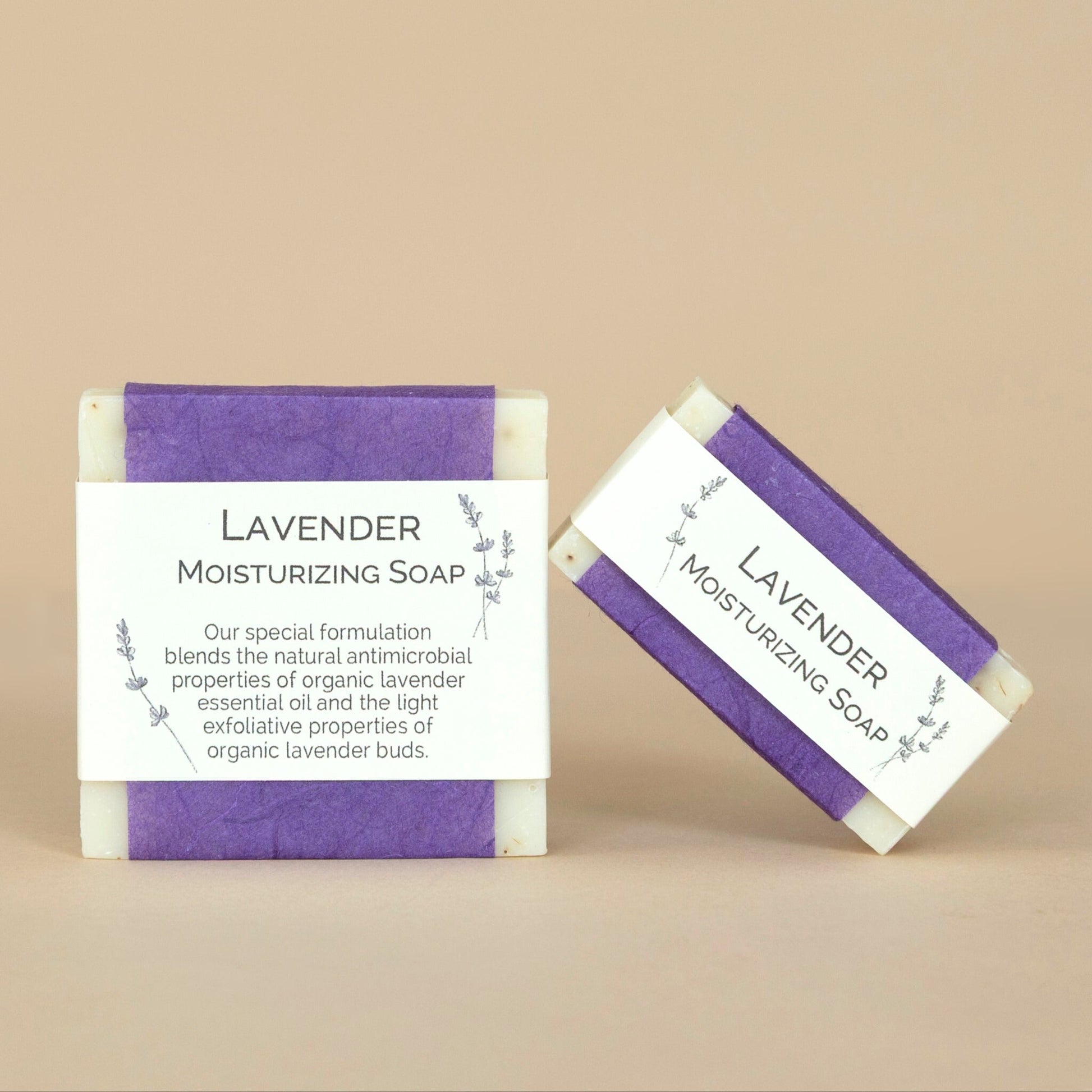 Lavender Moisturizing Soap full-size bar displayed for its rich, nourishing lavender-infused ingredients.