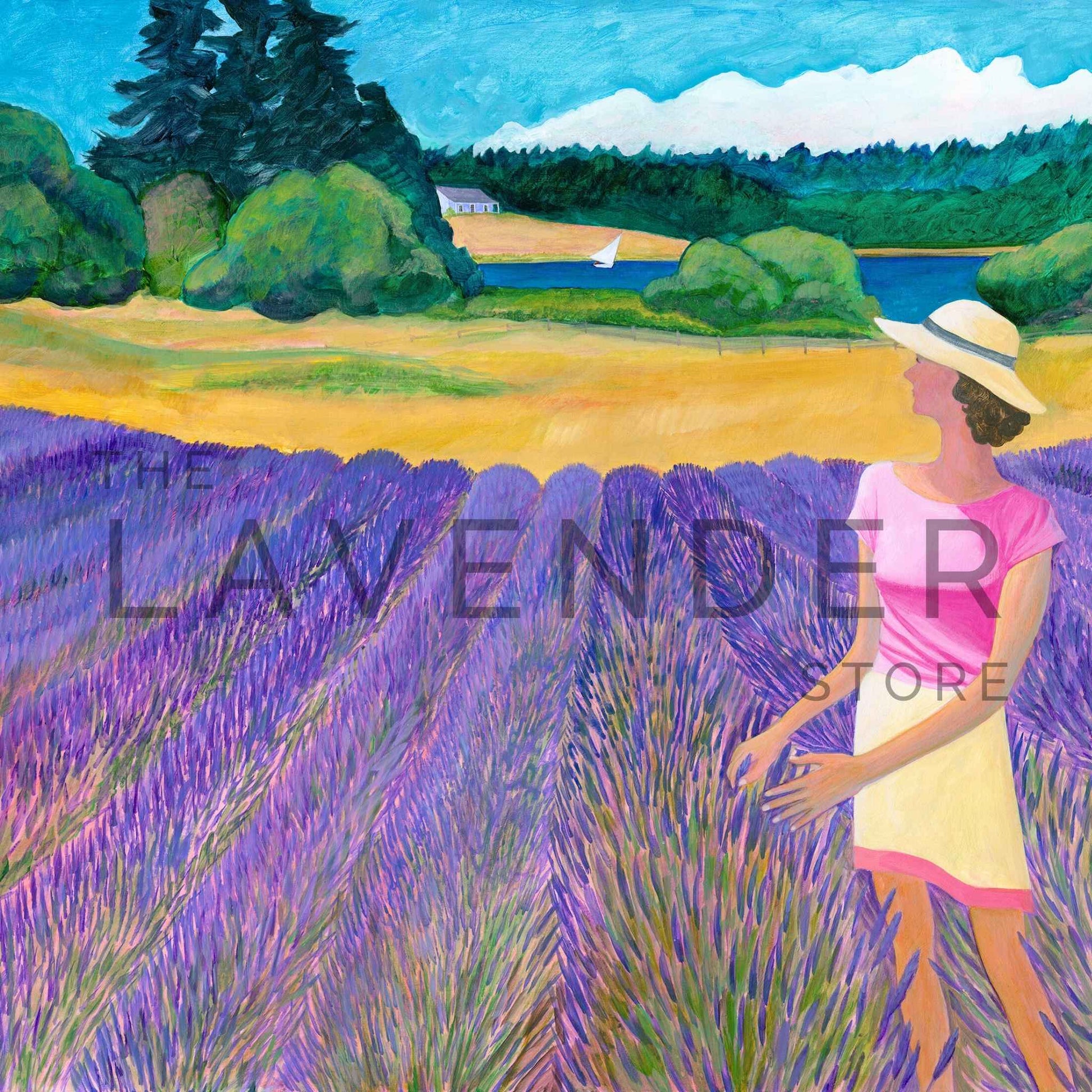 Lavender Morning Breeze - Print featuring a serene lavender field under a soft, pastel sky at dawn