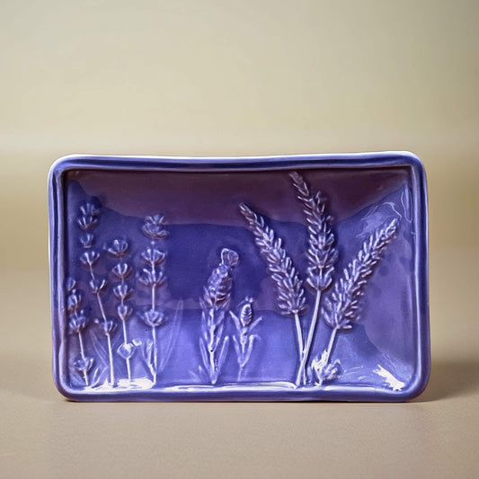 Lavender Rectangle Dish - Periwinkle displayed in a soft periwinkle finish, showcasing its elegant rectangular shape