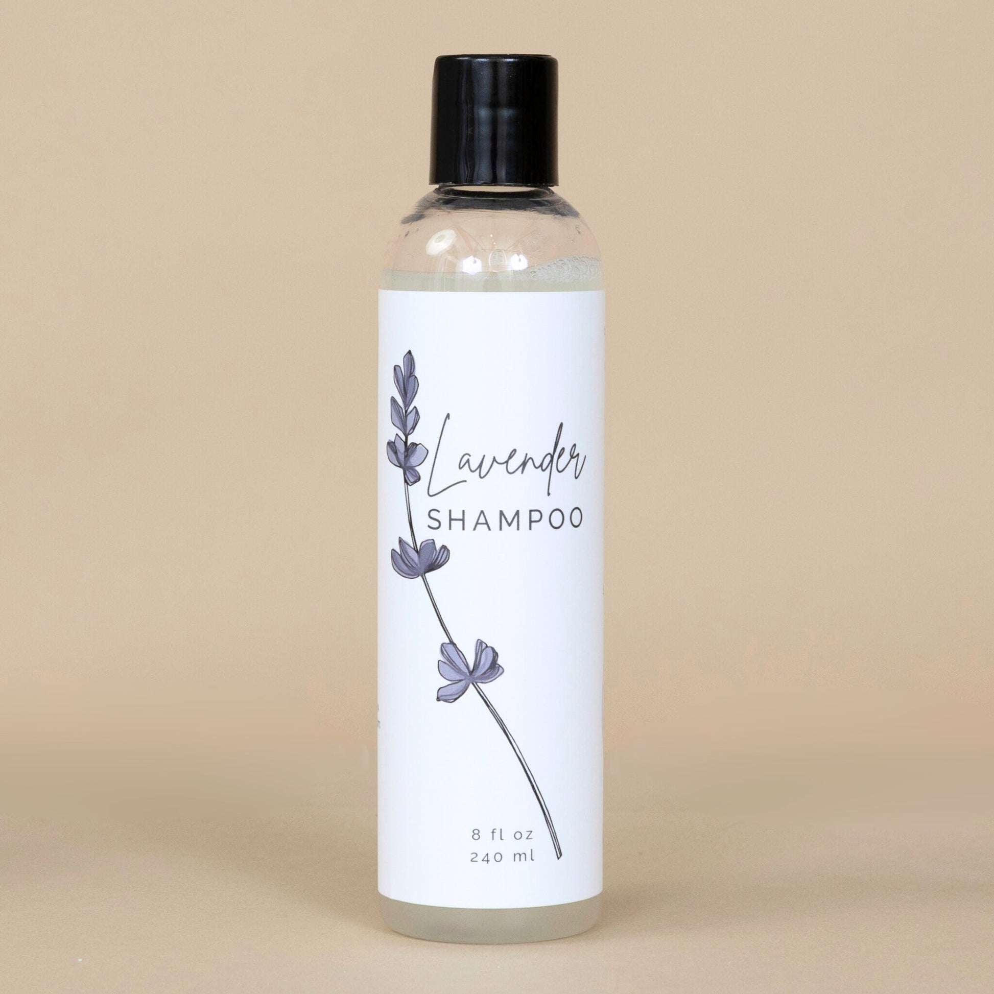 Lavender Shampoo bottle featuring gentle, natural formula for soft and fragrant hair care