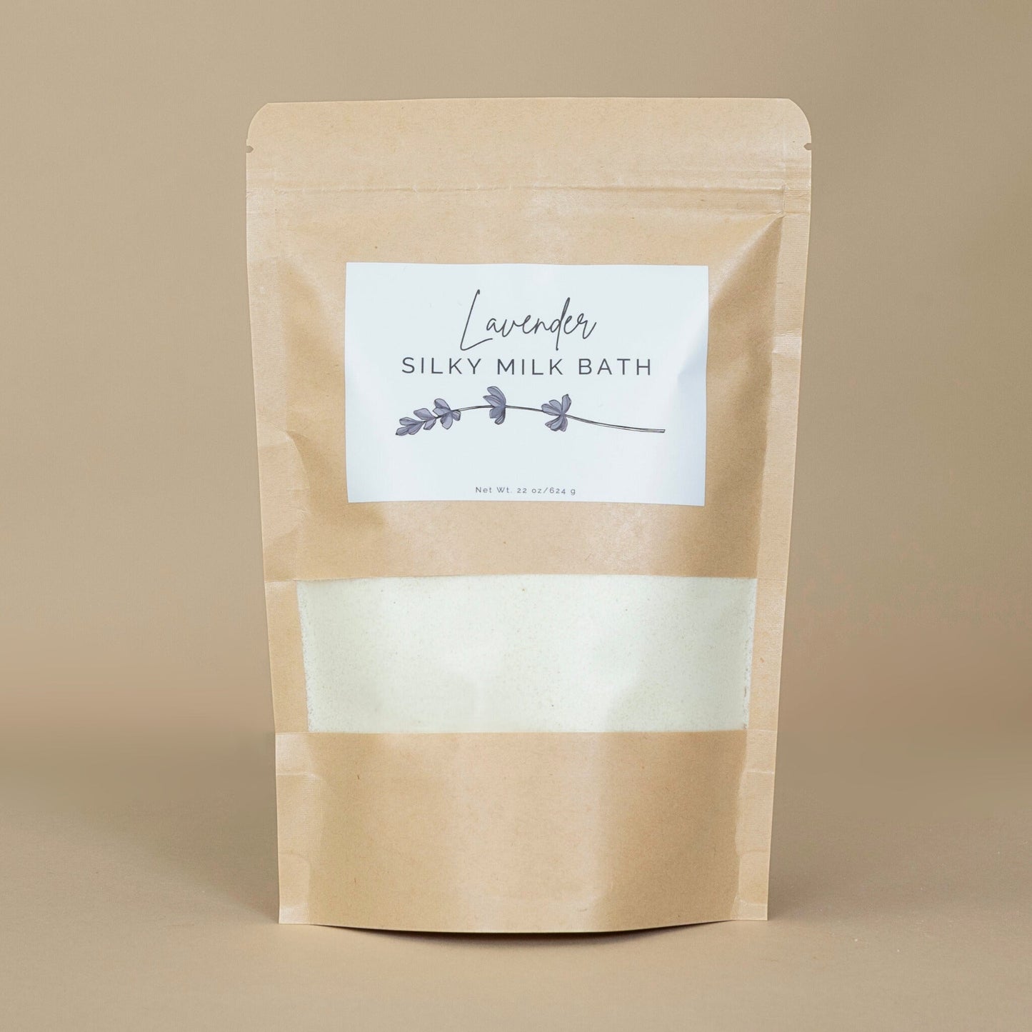 Lavender Silky Milk Bath shown in a serene bathroom setting to highlight its calming and moisturizing benefits.