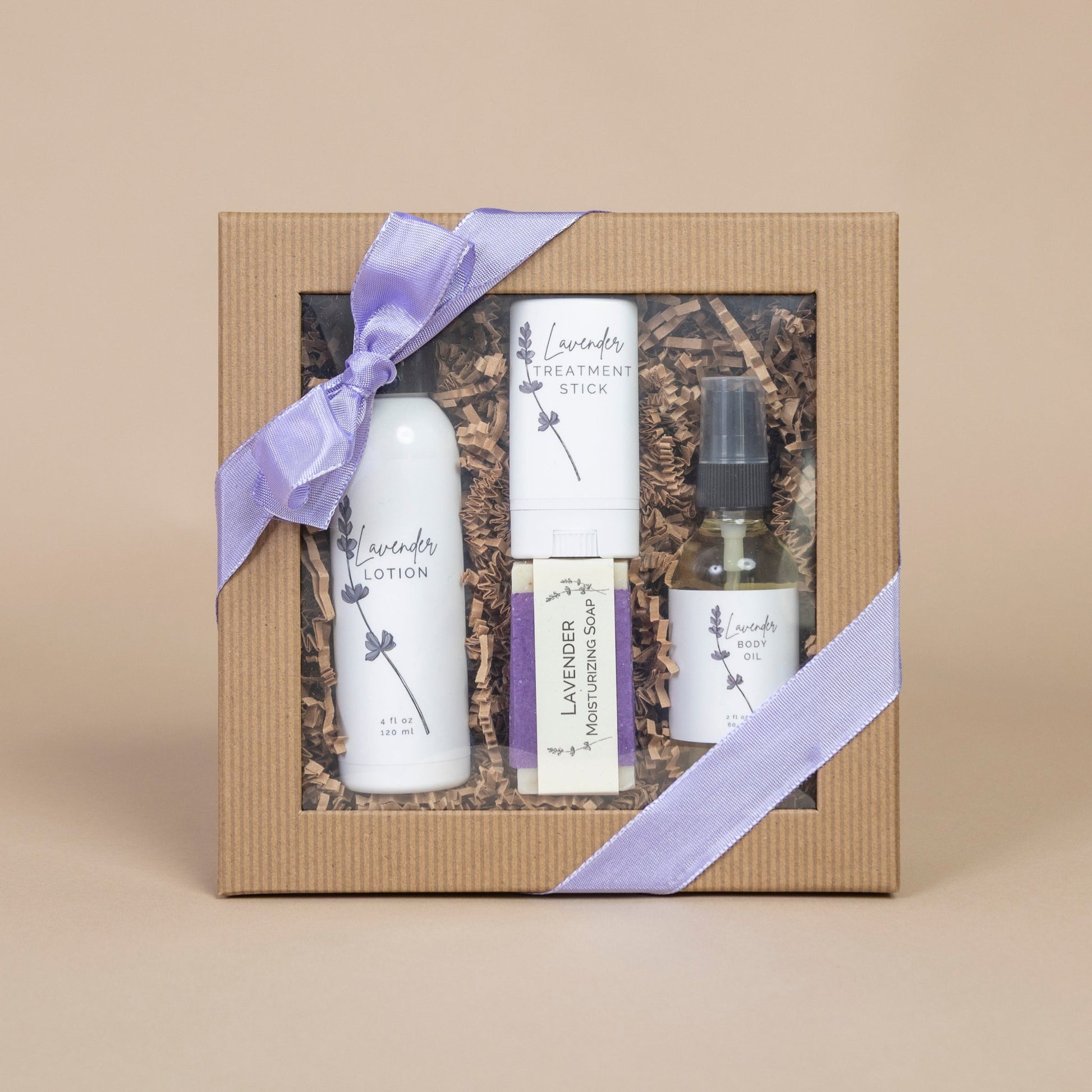 Lavender Skin Care Collection boxed with a decorative bow, perfect for a thoughtful gift