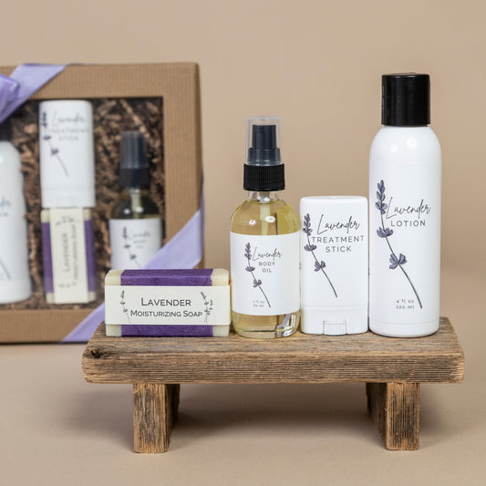 Lavender Skin Care Collection featuring luxurious products arranged elegantly for soothing skincare
