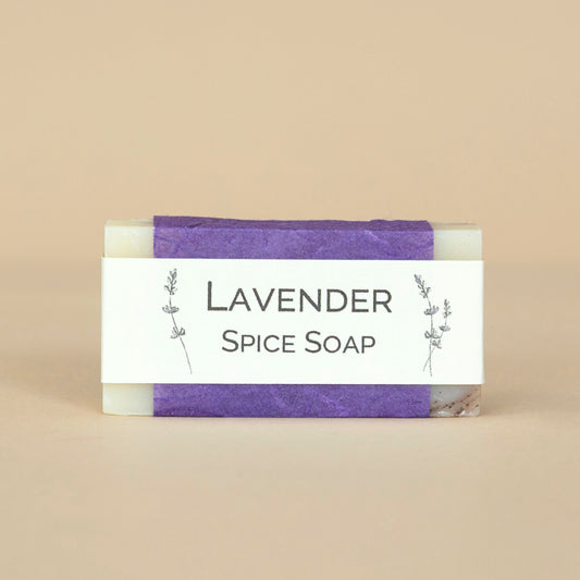 Lavender Spice Soap small bar featuring a handcrafted blend of soothing lavender and warming spices