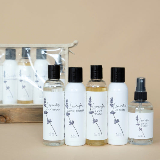 Lavender Weekender Collection personal care gift box featuring relaxing lavender-infused wellness products.